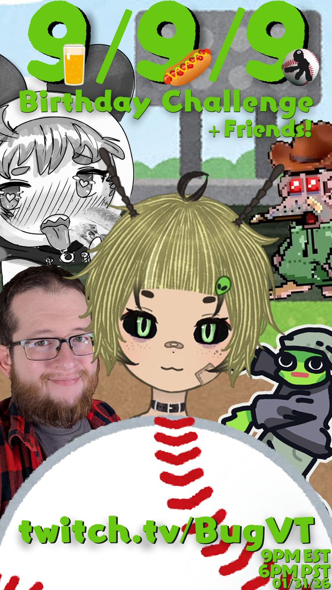 Join us TODAY (my birthday) @ 6PM PST as me and friends partake in the Mario Baseball 9-9-9 challenge!