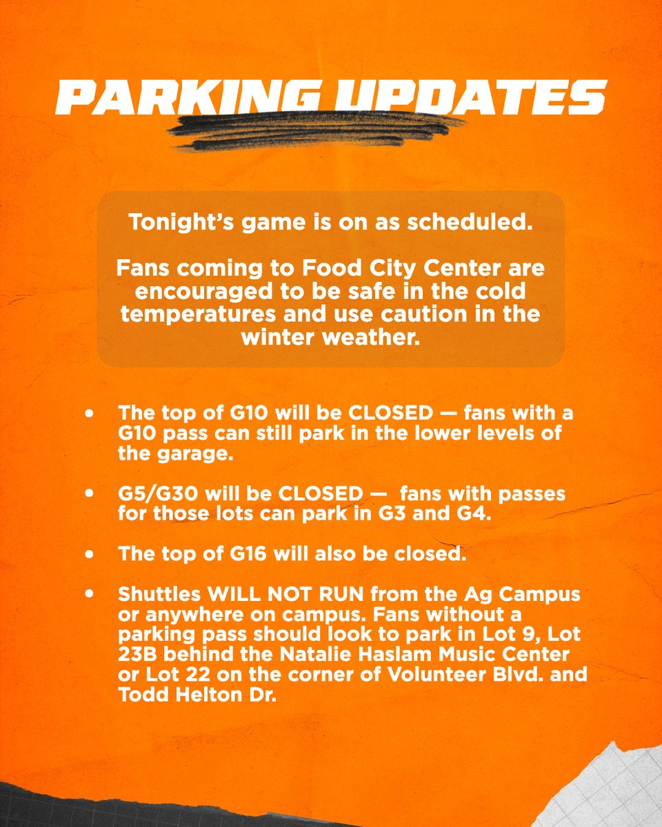 please note the following parking adjustments for tonight's game