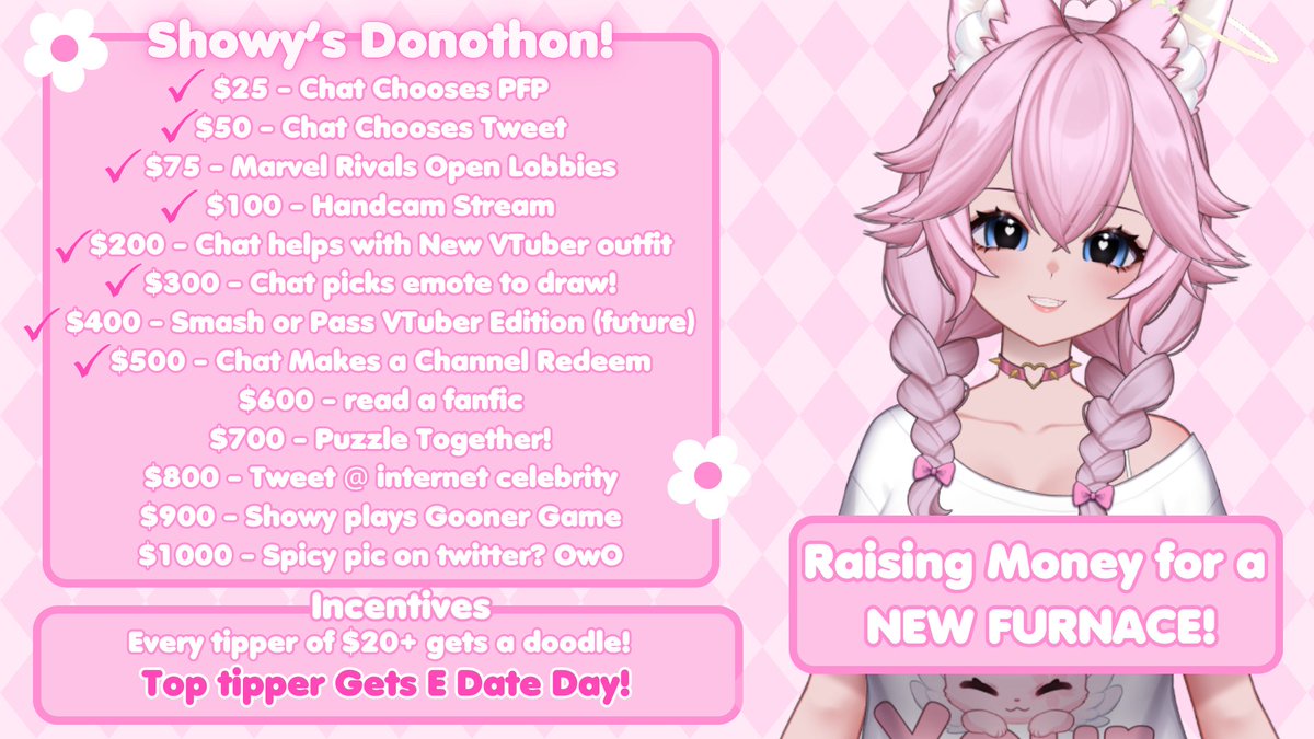 RT's / 🩷's appreciated! 

Thank you all so much for helping me with my furnace!
We raised $500 in just one stream! Thats SO insane to me!
Thank you all so much for the love I have received! 
I couldn't be more grateful for the community I have, thank you all so much for loving