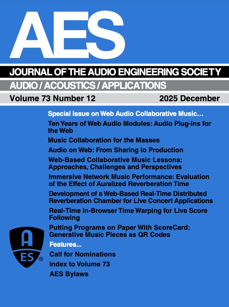AESorg's tweet photo. The AES Journal Special Issue on Web Audio Collaborative Music is available now to AES Members and subscribers - 
Download the latest issue here: https://t.co/C0TtrH5SDh

#AESorg #AudioEngineering #Audio #AESJournal #WebAudio #CollaborativeMusic #AudioScience https://t.co/z0sZU5r3fm