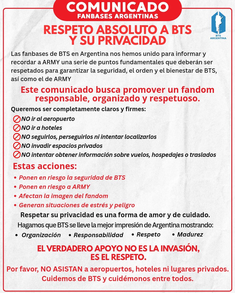 RunBTSArg's tweet photo. ARGMYS 🇦🇷

Te compartimos este comunicado importante de las fanbases Argentinas de BTS.

Te pedimos leer atentamente y ayudar a difundir 🔄 https://t.co/DZueEGEjlk