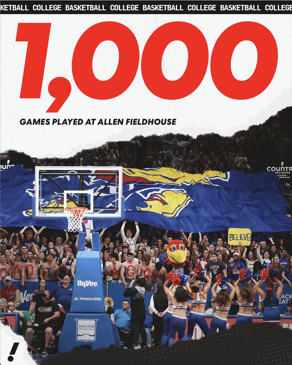 YahooSports's tweet photo. BYU vs. Kansas marks the 1,000th game played at the historic Allen Fieldhouse 👏 https://t.co/MGxHebeL2X