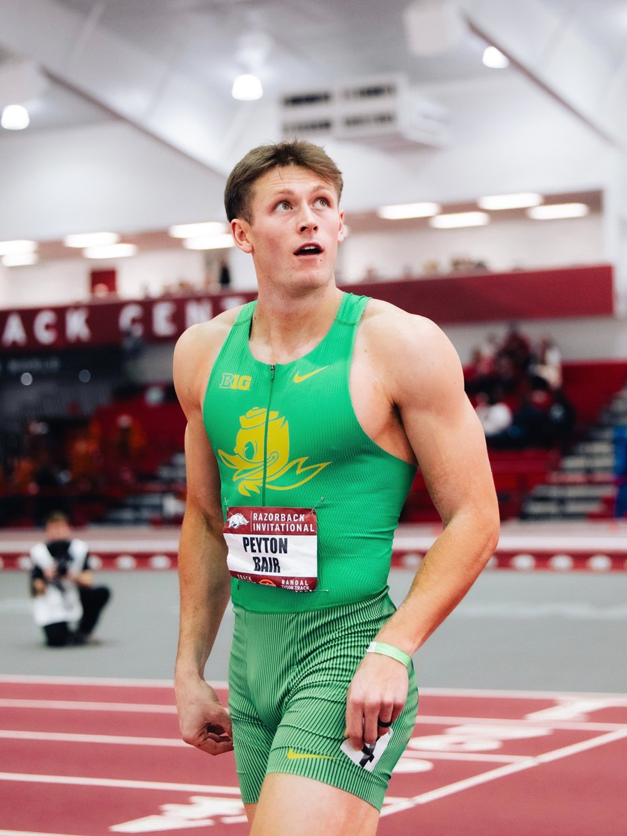 OregonTF's tweet photo. Razorback Invitational | Heptathlon

1. Peyton Bair - 6,371 points (PB, UO #2)
✅ No. 4 NCAA performer all-time

2. Aiden Carter - 5,790 points (PB, UO #6)
✅ Adds 300+ points to previous best

 #GoDucks https://t.co/h1wV15mHTb