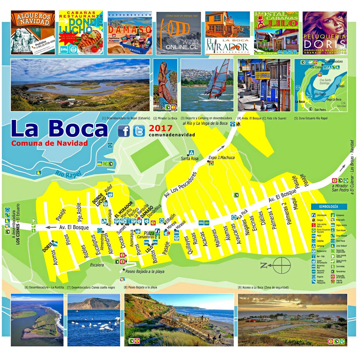 AÑO 2017 - AVISO DE LA GUIA TURISTICA Y DE SERVICIOS DE LA BOCA Plano Urbano y Directorio de servicios IMPRESO a 4 colores y a dos caras 
labocadenavidad.cl