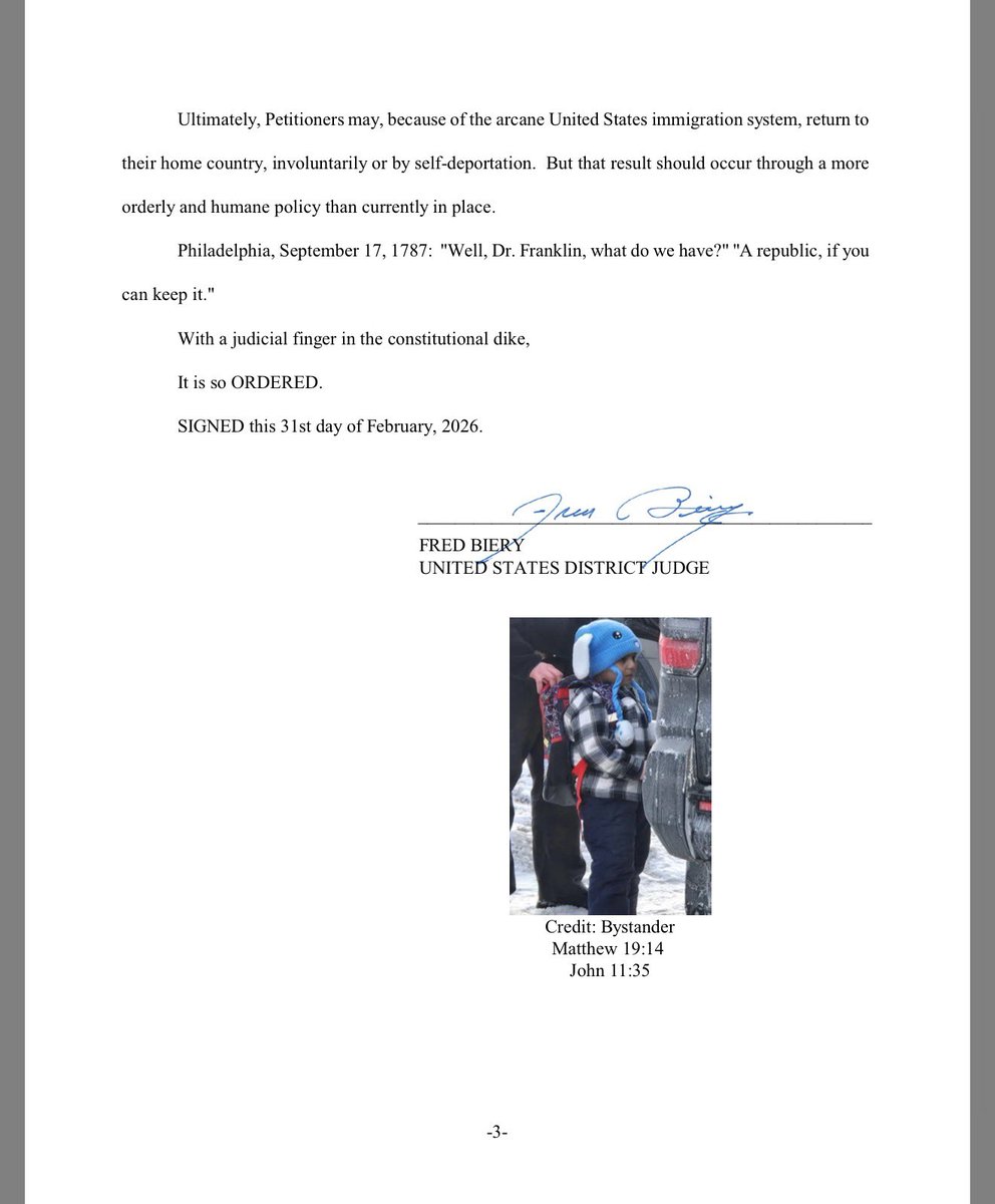 Quite an opinion &amp; order from US District Court Judge Fred Biery in Texas regarding asylum seeker Adrian Conejo Arias and his five-year-old son who “seek nothing more than some modicum of due process and the rule of law.”