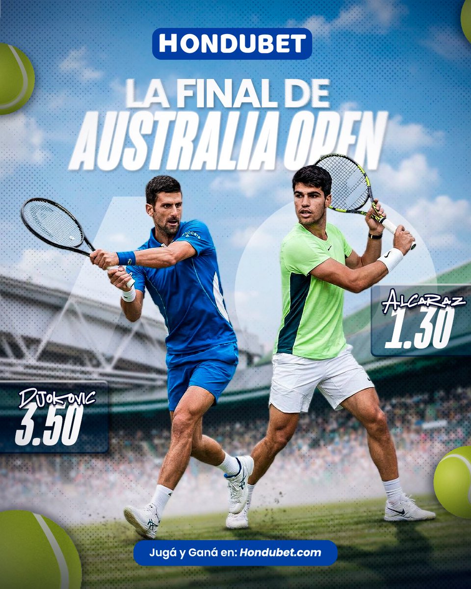🎾🔥 Llegó el momento más esperado en Melbourne: la final del Australia Open.

Djokovic y Alcaraz se enfrentan por la gloria… ¿ya sabés con quién vas a jugar este partidazo?
Las mejores cuotas están en Hondubet.

👉 Entrá, jugá y ganá en Hondubet.com

#AustraliaOpen
