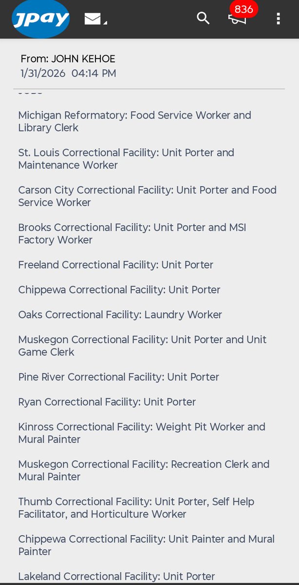For John’s juvenile resentencing, I want people to see something real: his work history over the last year while incarcerated. Consistency. Responsibility. Effort.