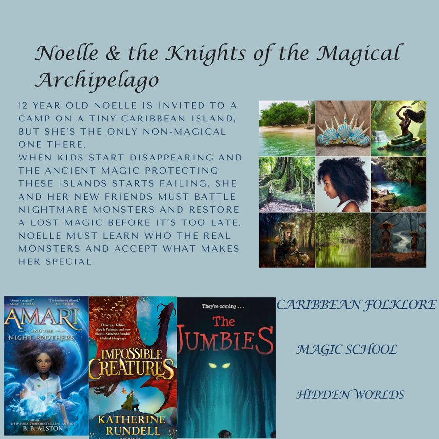 Chamion_O's tweet photo. TRINIDAD FOLKLORE × AMARI 🇹🇹  
12 yo Noelle accepts an invitation to a summer camp Everyone else has cool magic but her &amp; she learns that folklore creatures are real
To save her friends &amp; home from an evil magician she must risk becoming what she fears

#Questpit #MG #F #Q #POC https://t.co/2PYtkFAJ4k