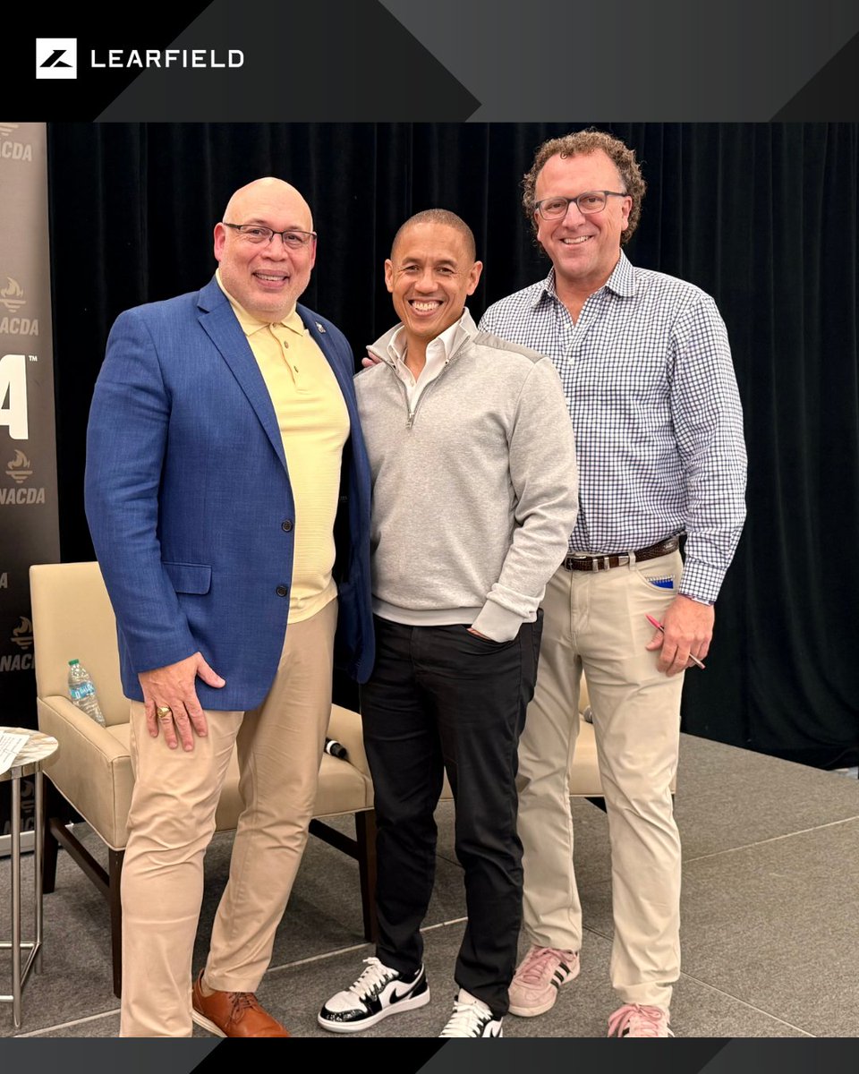 Learfield's tweet photo. For more than 40 years, the #NACDA Mid-Winter Meetings have been the premier gathering for over 200 collegiate administrators and sponsors.
Our President of Brand Management & Marketing @czmoss joined @madkour of @SBJ for an engaging discussion, with a photo op alongside @NACDA President @SeanTFrazier.
#CollegeAthletics #SportsBusiness #Leadership