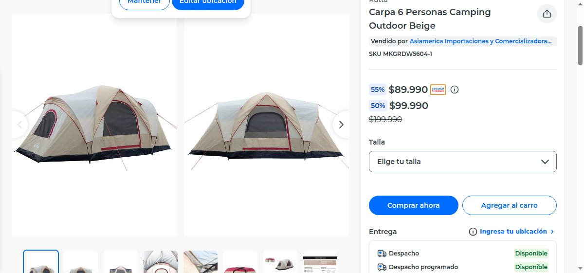 mioferta_cl's tweet photo. 📣 Carpa 6 Personas Camping Outdoor Beige 
 
 ➡️ https://t.co/9kYptfsDkF 
 
🏬 Tienda: https://t.co/wVuNSWA8Zl 
🔥 Precio Oferta: $89.990 
💰 55%% Descuento 

#RoyalRumble #VamosColoColo Ortiz Vidal Limache https://t.co/j4u6RrZXRo