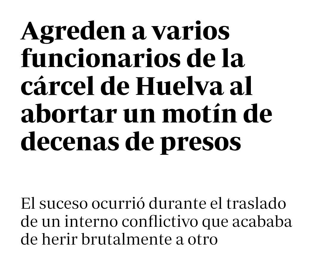 Cualquier día de estos leeremos en los medios que en una movida matan a un  trabajador de #SOSPrisiones gracias a la dejadez e ineptitud de políticos y sindicalistas y... seguiremos mirando para otro lado.

El problema es que el afortunado puedes ser TÚ 🫵🏼