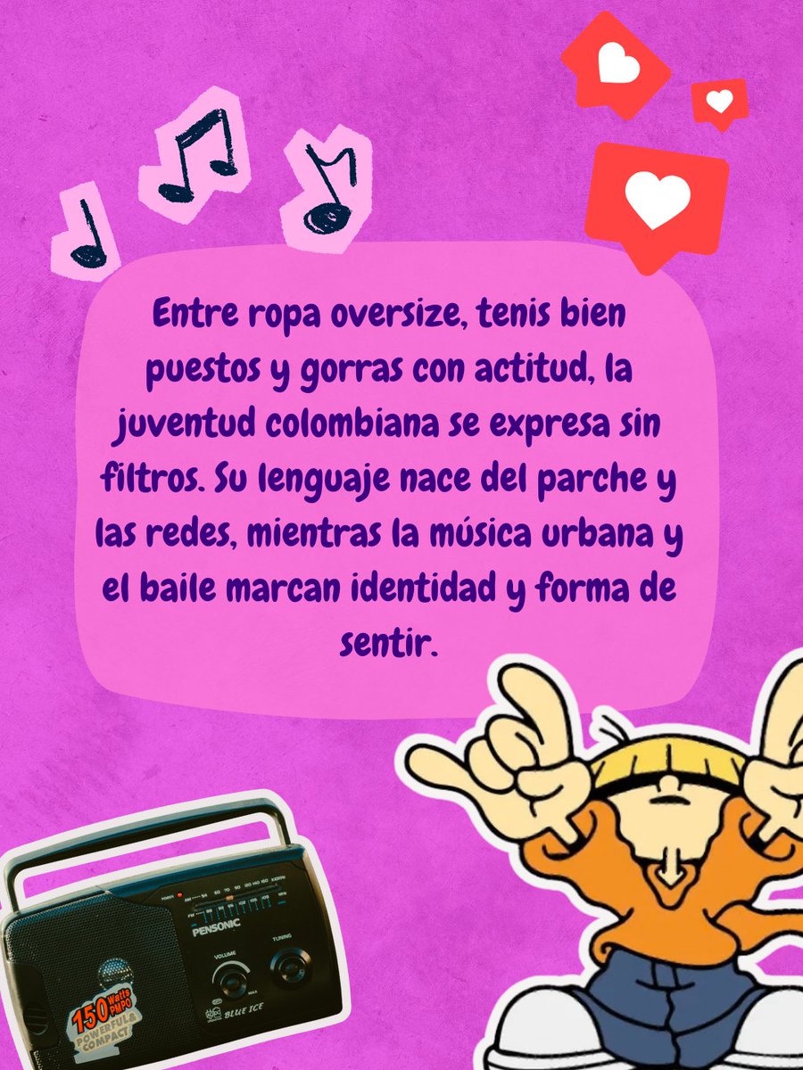AdentroLlano's tweet photo. Ropa oversize, palabras del parche, música urbana y baile libre 🔥 Así se expresa la juventud colombiana: con flow, identidad y mucha actitud. Un carrusel para entender cómo suena y se mueve la Gen Z en Colombia
#JuventudColombiana #GenZ #CulturaJoven #FlowUrbano @mincultura https://t.co/DF0YC8sMbJ