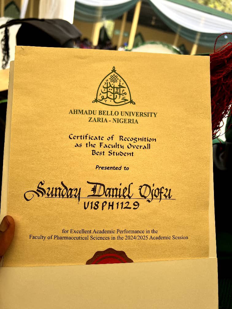 Meet Sunday, Daniel Ojofu — Best Graduating Student from the Faculty of Pharmaceutical Sciences
