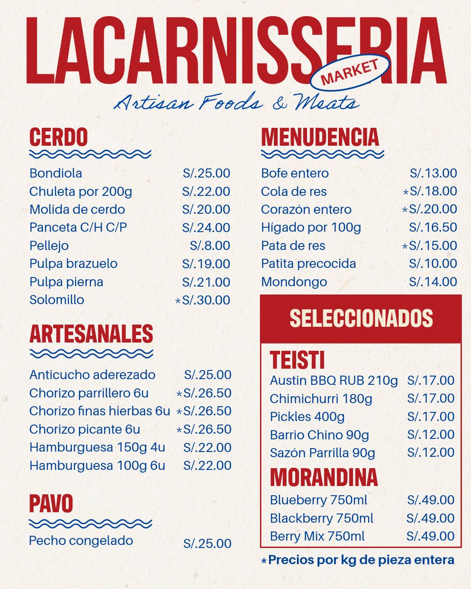LaCarnisseria's tweet image. Nueva lista de precios 2026
Encuentra todo lo que necesitas para organizar una parrillada en un solo lugar. Hacemos envíos refrigerados gratis en Lima* pide aquí wa.link/ct2zck
#horeca #darkkitchen #restaurantes #parrilla
