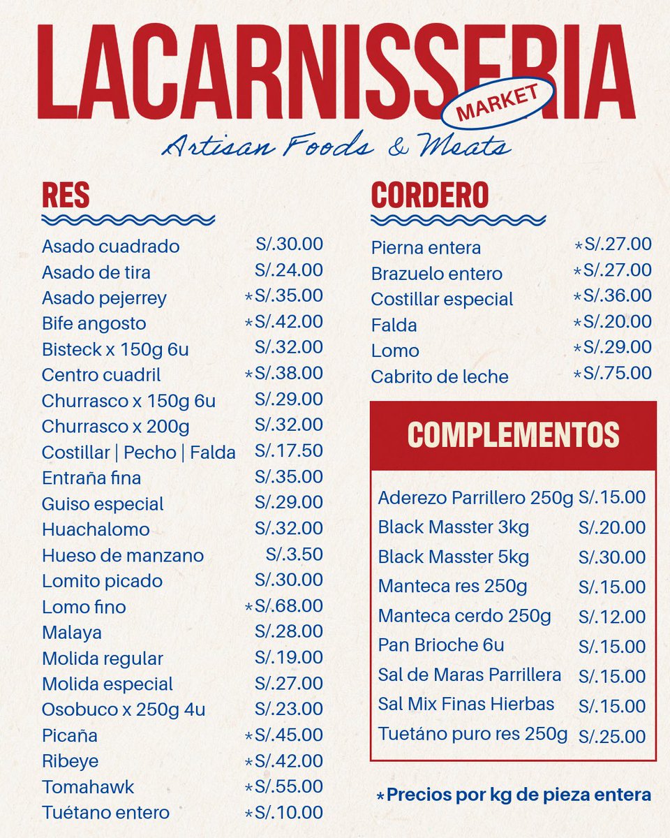 LaCarnisseria's tweet image. Nueva lista de precios 2026
Encuentra todo lo que necesitas para organizar una parrillada en un solo lugar. Hacemos envíos refrigerados gratis en Lima* pide aquí wa.link/ct2zck
#horeca #darkkitchen #restaurantes #parrilla