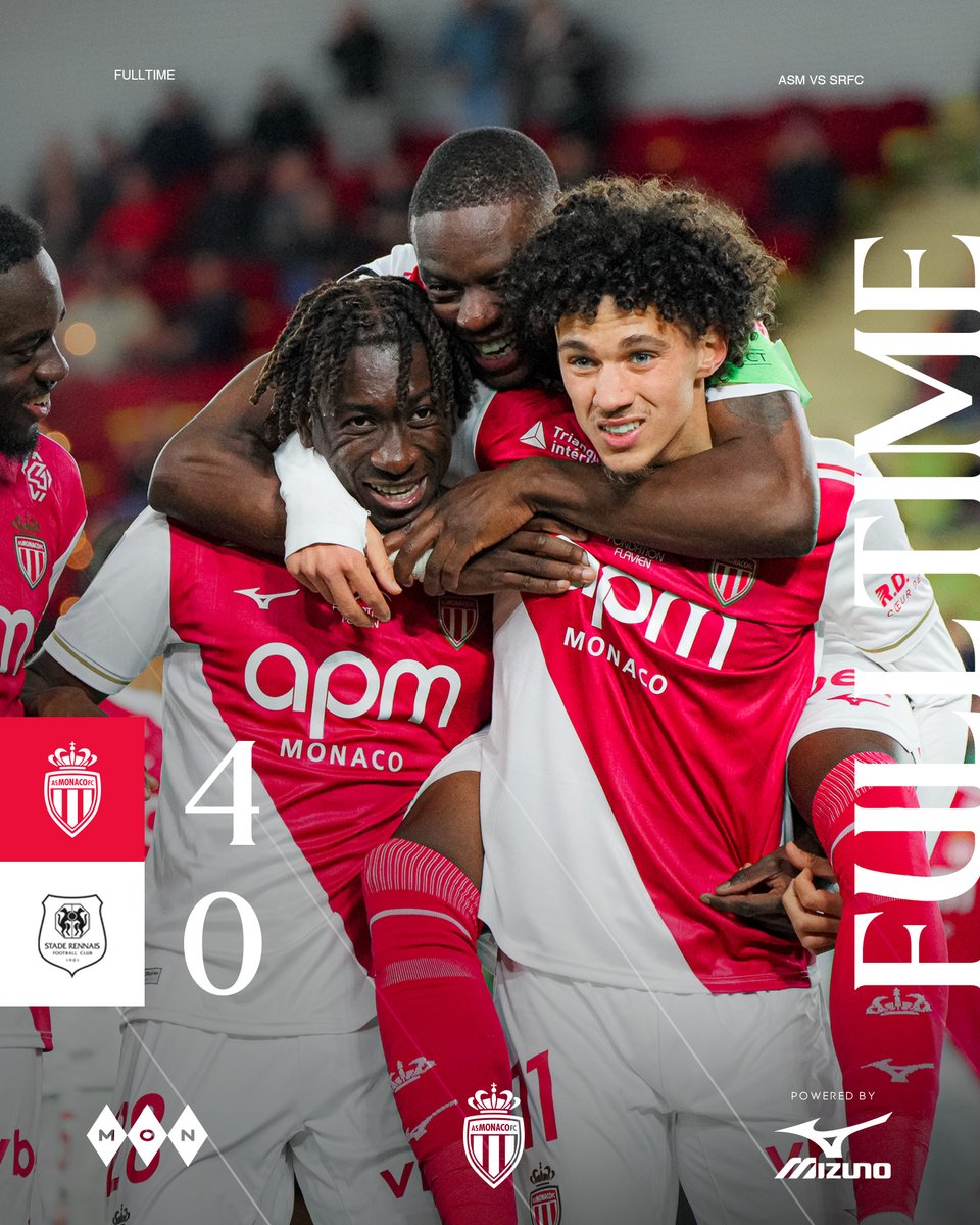 𝐅𝐮𝐥𝐥-𝐓𝐢𝐦𝐞 ✅
 
Nos Monégasques s’imposent 4️⃣-0️⃣ ce soir au Stade Louis-II !

‣ #ASMSRFC
