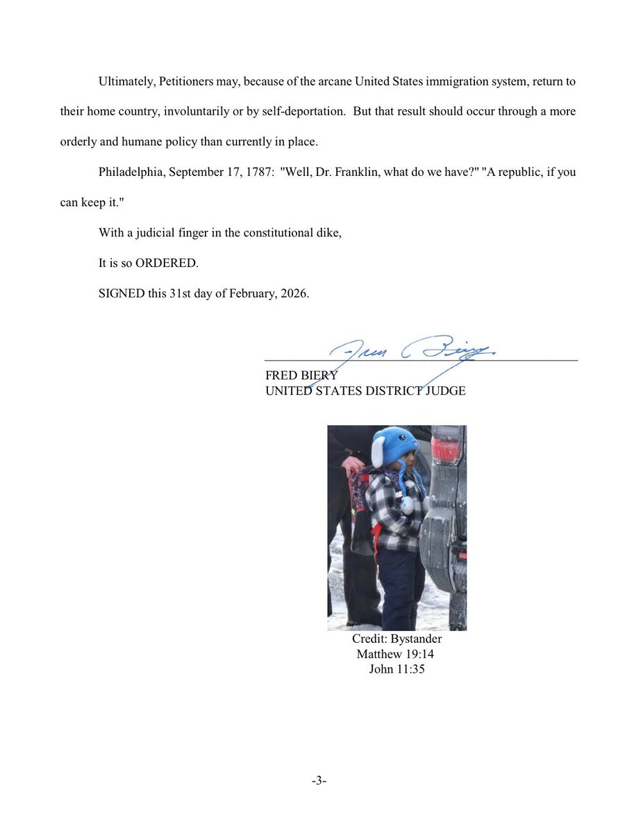 Politico.com: “A federal judge on Saturday ordered the immediate release of Adrian Conejo Arias and his 5-year-old son Liam...”

Me: There should be a Grammy for best judicial ruling.

You gotta read this.