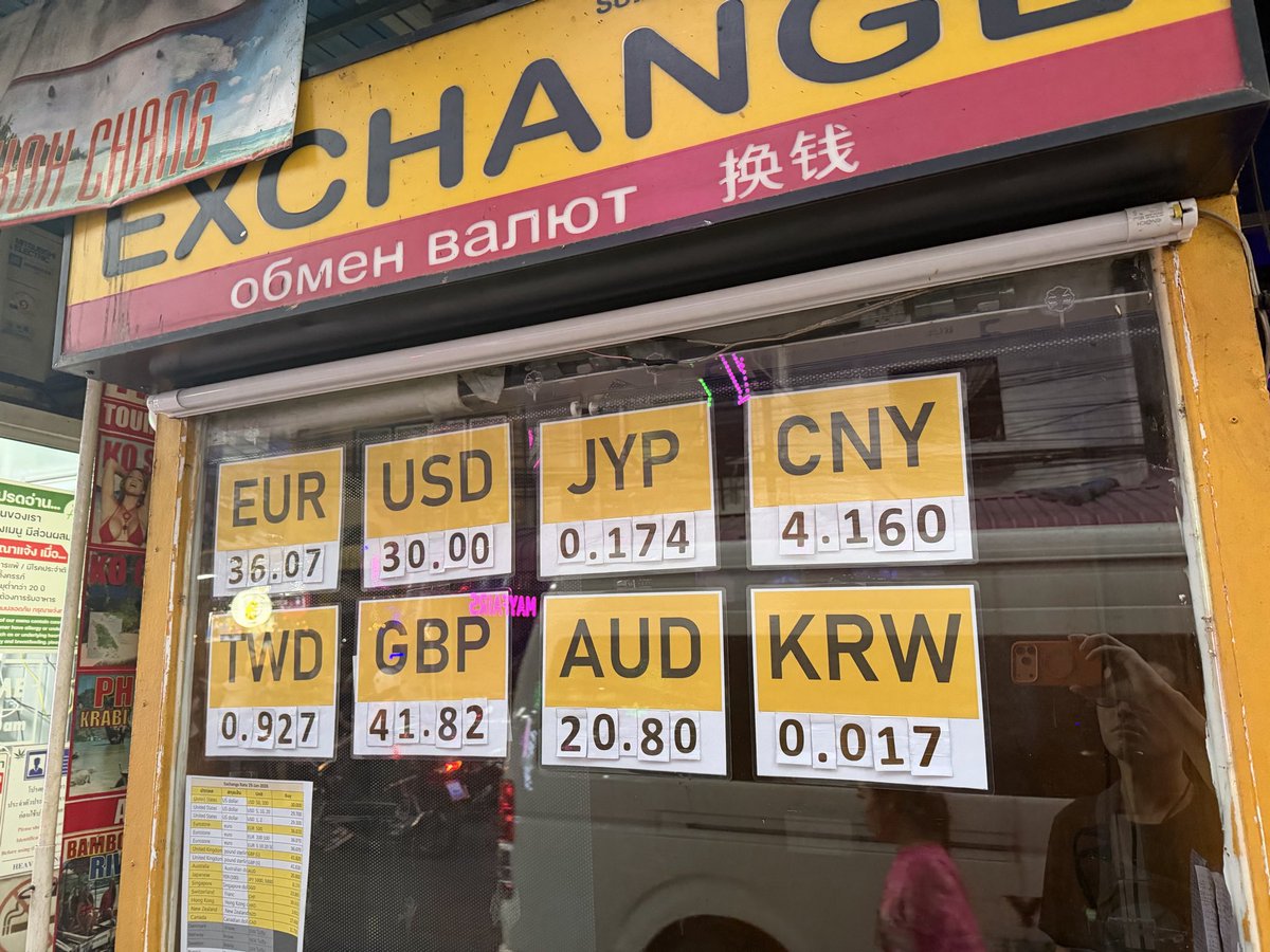 タイ🇹🇭日本円終了のお知らせ… 1万円が1,740バーツにしかならないという悲報。タイ国内にて、空港以外で最もレートの悪い両替所ですが。 高市首相「 円安で政府はホクホク状態」発言でさらに円安が加速するのか!? 物価高対策も一区切りついたとも。どうなる!?