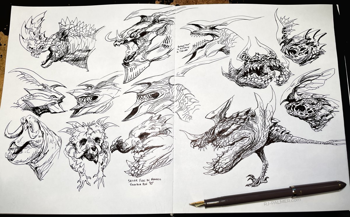 Doodling with a new pen that has a funny bent tip so you can get really thick or thin lines depending on how you angle it. Highly recommend 