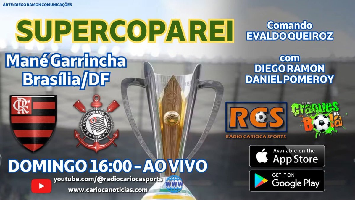 Neste domingo, estarei contando a história de mais um #EncontroDasNações. #Flamengo x #Corinthians, valendo a #SupercopaRei.

16:00, pela Rádio Carioca Sports. Não perca!

cariocanoticias.com

youtube.com/@radiocariocas…