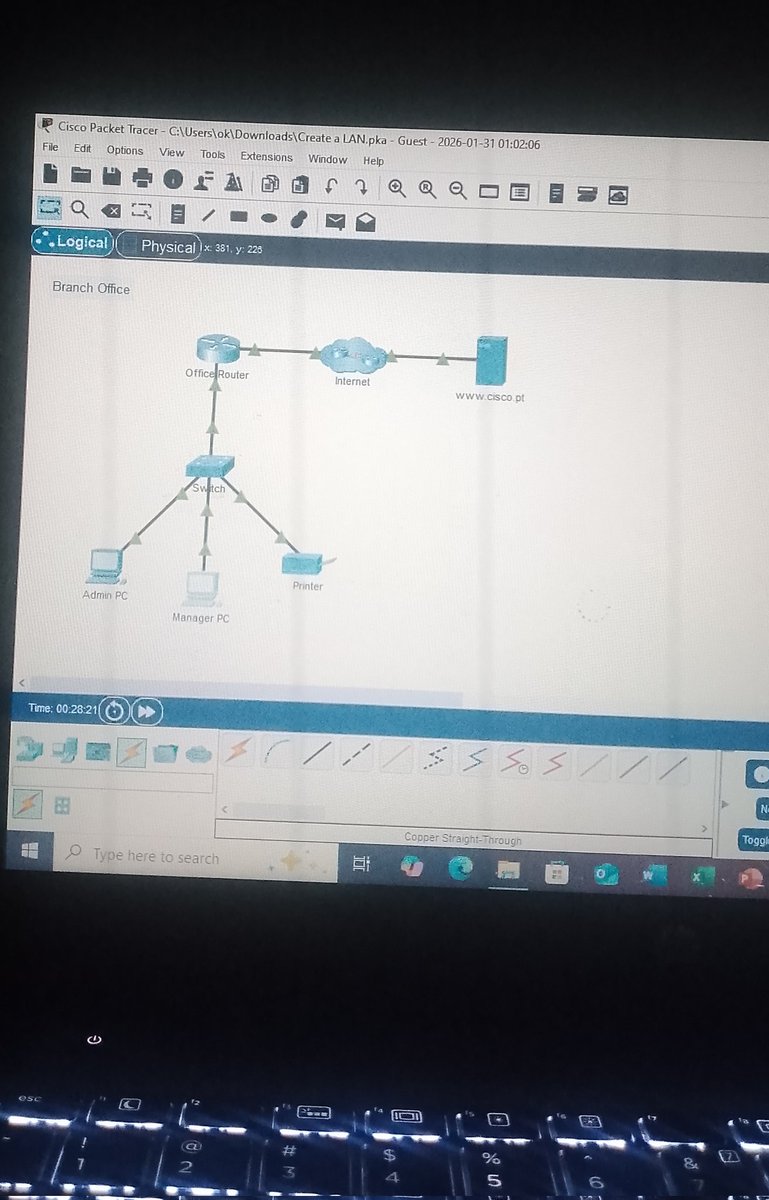 marvellbaby's tweet photo. Day 22/100 of #100DaysofCybsecurity
I created a LAN Network using Cisco packet tracer. Testing for connectivity, configuring Ip address and connecting to remote networks
@jay_hunts @TemitopeSobulo @ireteeh https://t.co/wsy5narZGM