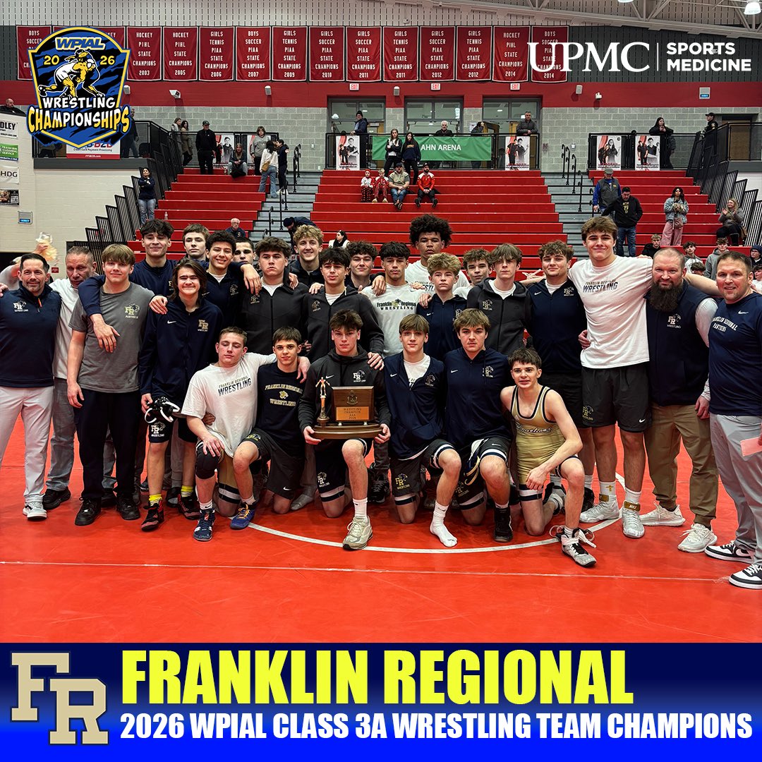 wpial7's tweet photo. 🏆 𝗕𝗔𝗖𝗞-𝗧𝗢-𝗕𝗔𝗖𝗞 🏆

With a 31-27 victory in the Class 3A championship match, @FRSDPanthers are the WPIAL / UPMC Sports Medicine Class 3A Wrestling Team Champion - now their fourth championship in team wrestling! 

Congrats to the Panthers 🙌 https://t.co/opJMGVxEo3