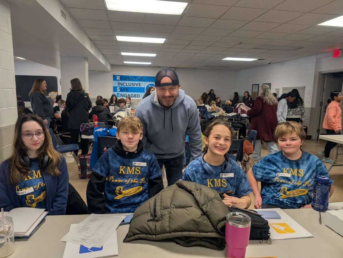 These 7th and 8th grade students represented Kirtland Middle School so well this morning at Power of the Pen! Ms.O’Donnell and I are beyond proud! 

Thank you, Mr. Race, for surprising us with donuts before the competition! 

#hornetpride 🐝