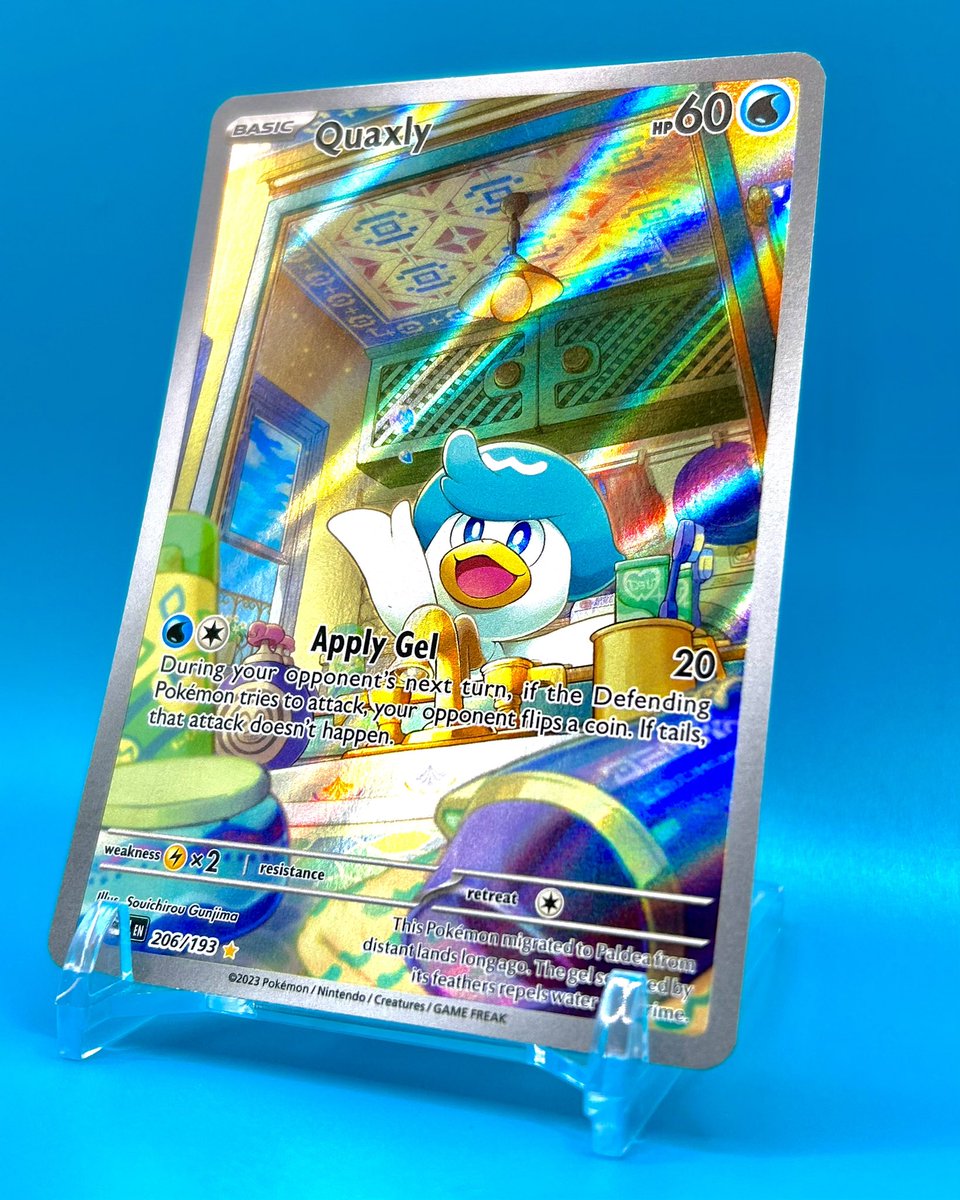TylerSchlaht's tweet photo. Water is my favorite type and Quaxly is one of my favorite water starters, so I gotta show some love to the Illustration Rare from Paldea Evolved ๐๐ฆ
Whatโs your favorite water Pokemon card?
#paldeaevolved #quaxly #waterpokemon #pokรฉmoncards https://t.co/hrbg8qErHb