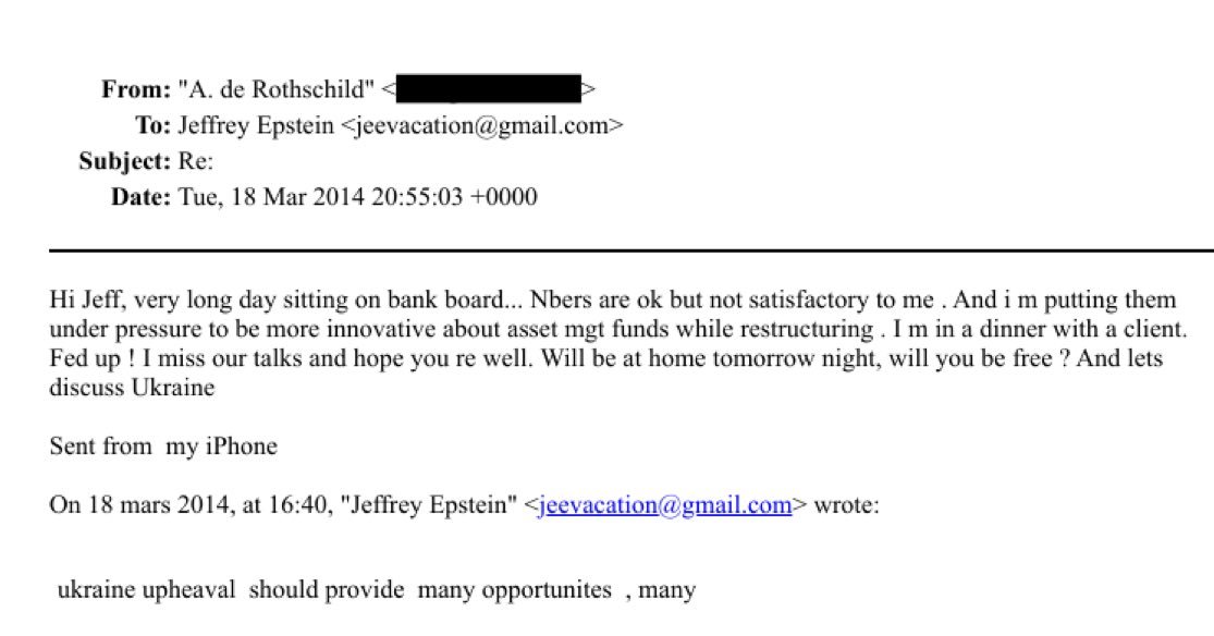 🚨🇮🇱 BREAKING — Epstein Told a Rothschild Ukraine "Upheaval" Would Open "Many Many Opportunities"