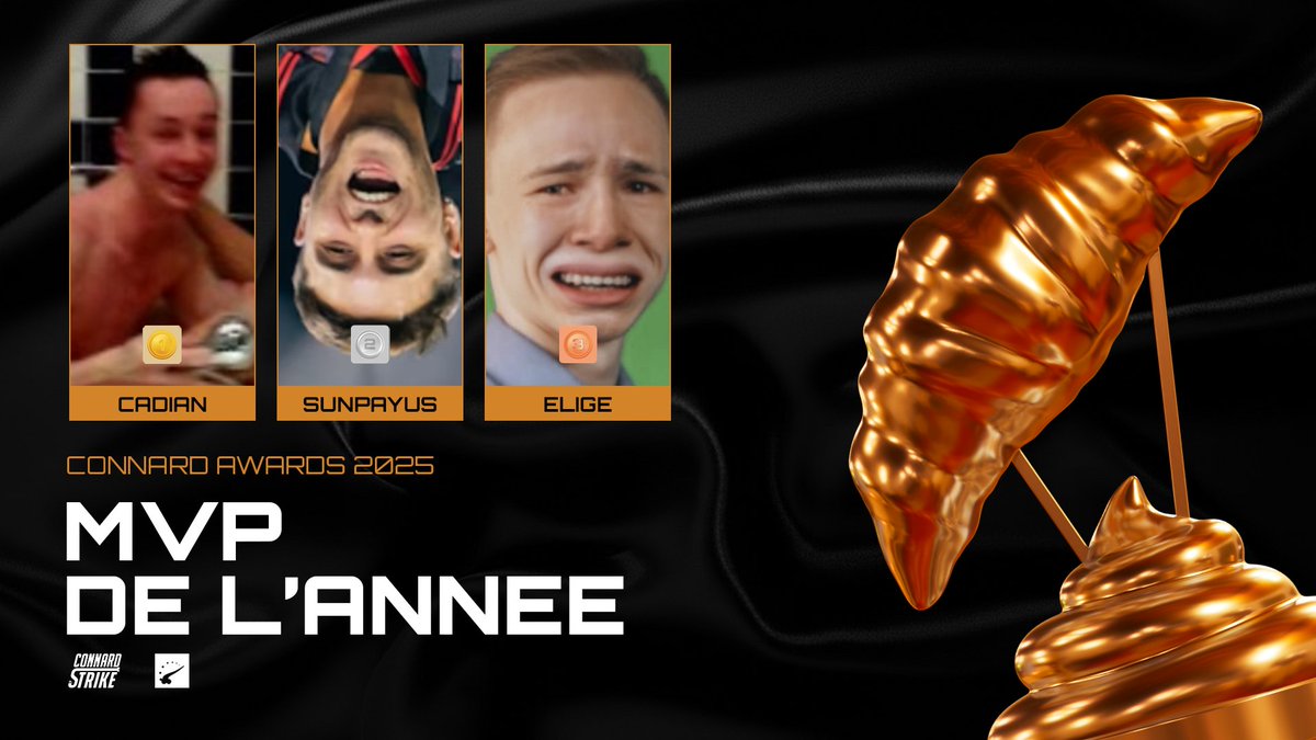 ConnardStrike's tweet image. MVP DE L'ANNEE :

@caspercadiaN 🥇
L'award du meilleur joueur de l'année est decerné au GOAT, merci à lui de nous avoir fait vibrer l'anus

@SunPayuscs 🥈
Très marquant chez G2 notamment

@EliGE 🥉
Il a rien apporté

Vivement 2026 🤭

#vivement #deux #mille #vingt #six #RoScO