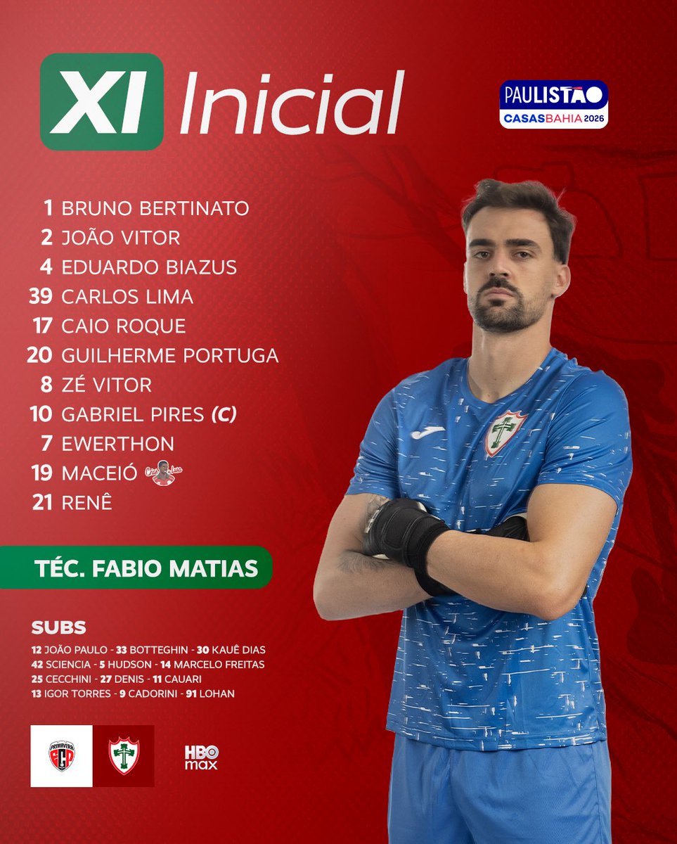 Lusa_Oficial's tweet photo. LUSA ESCALADA! 💪❤️💚

Confira o time que vai a campo diante do Primavera, às 20h30, pela sexta rodada do @paulistao

Você assiste a partida ao vivo e com imagens na @hbomaxbrasil

VAAAAAMOS LUSAAAA! ❤️💚

#Portuguesa #Paulistão #PRIxPOR https://t.co/a8HxkIg6Pq