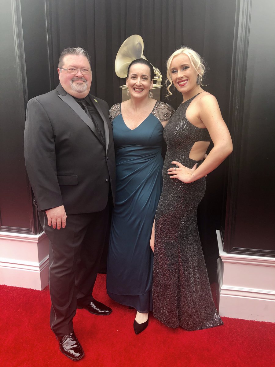 BentBeat's tweet photo. The GRAMMYs are TOMORROW!  Here's a flashback to 2020's festivities with producer Dave Beatty with Samantha Beatty and daughter Paige Charles https://t.co/r8V0Wm006B