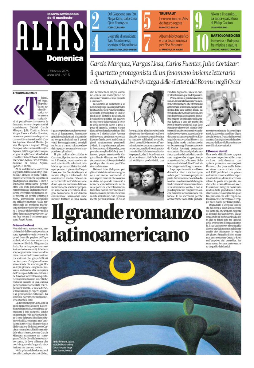 García Marquez, Vargas Llosa,Carlos Fuentes,Julio Cortázar: il quartetto protagonista di un fenomeno insieme letterario e di mercato, dal retrobottega delle «Lettere del Boom»: negli Oscar

Oggi, #1febbraio, su Alias Domenica. Con <a href="/ilmanifesto/">il manifesto</a>