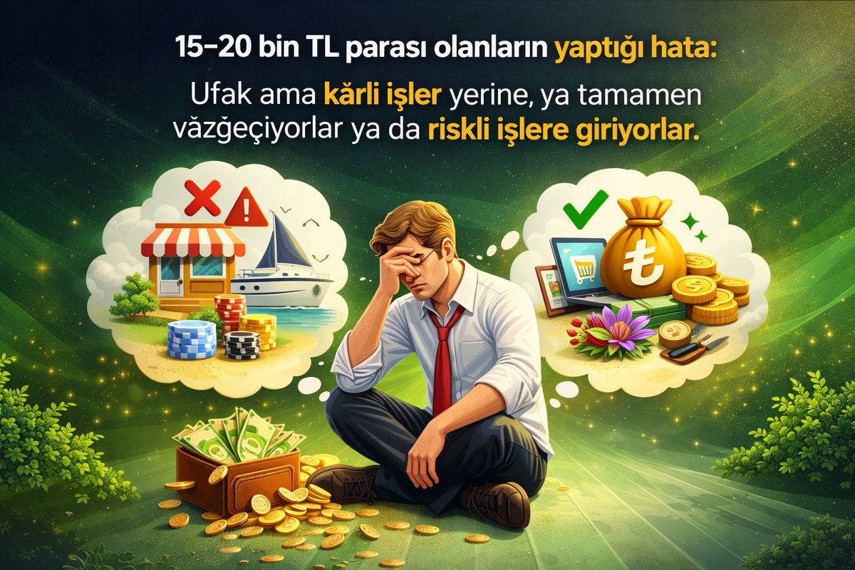 infokafasi's tweet photo. 15–20 bin TL ile başlanabilecek işler:

• Fide / süs bitkisi üretimi
• Doğal sabun veya mum üretimi
• Niş ürün online satışı
• Yerel hizmet organizasyonu (temizlik, bahçe vb.)
• Dijital rehber / plan satışı

Büyük para değil, doğru model kazandırır.

Hangisi sana daha mantıklı geliyor?
