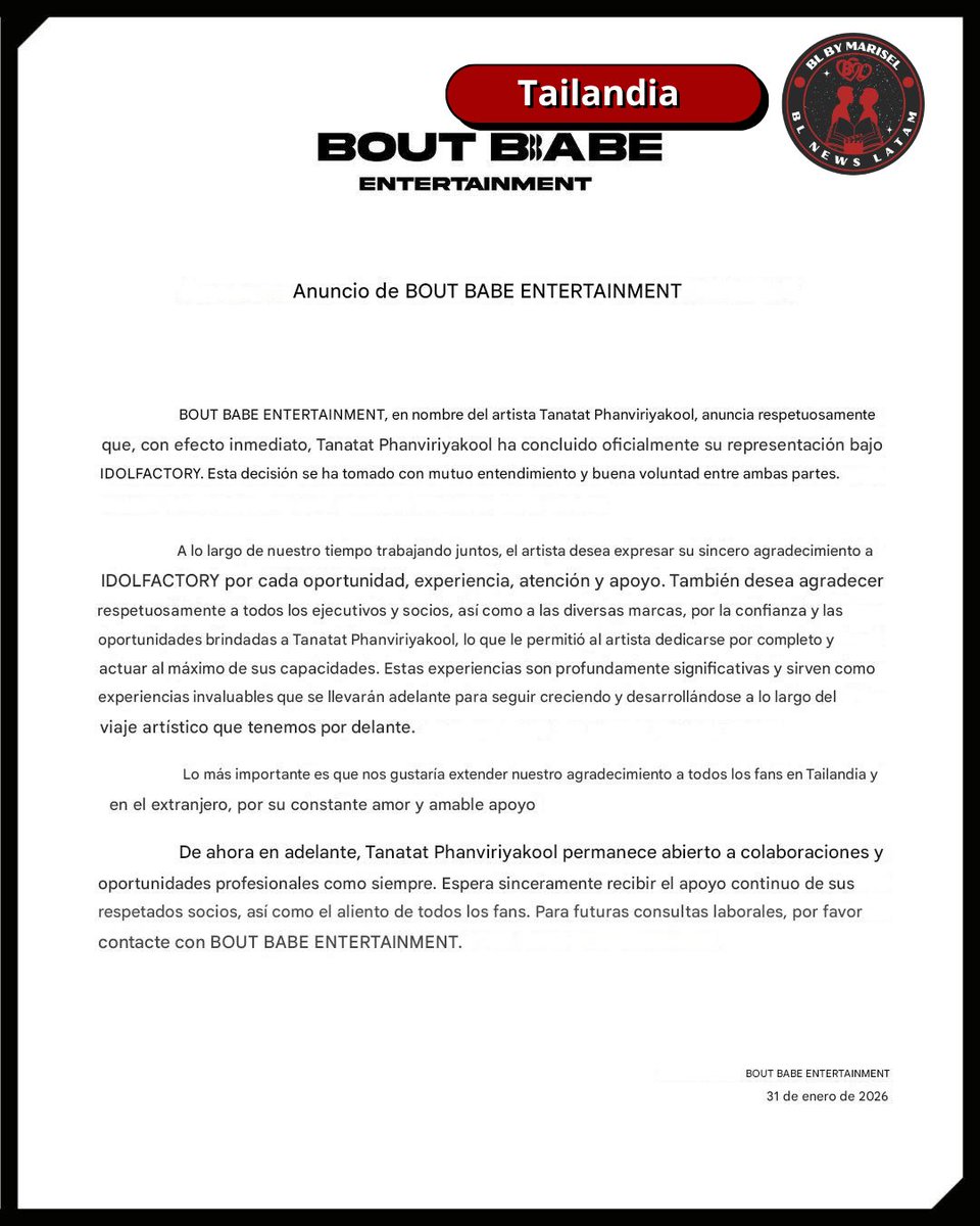 BLNEWSLATAM's tweet image. #BabeTanatat #BOUTBABE_ENT
#BabeTanatatNewEra
#BLNEWSLATAM
Babe Tanatat inicia una nueva era con BOUT BABE ENTERTAINMENT! ✨💼🚀

Babe lanza BOUT BABE ENTERTAINMENT. Tras dejar Idol Factory, redefine música, moda y arte bajo su propia visión e identidad única.🎭🎨🎶🎹