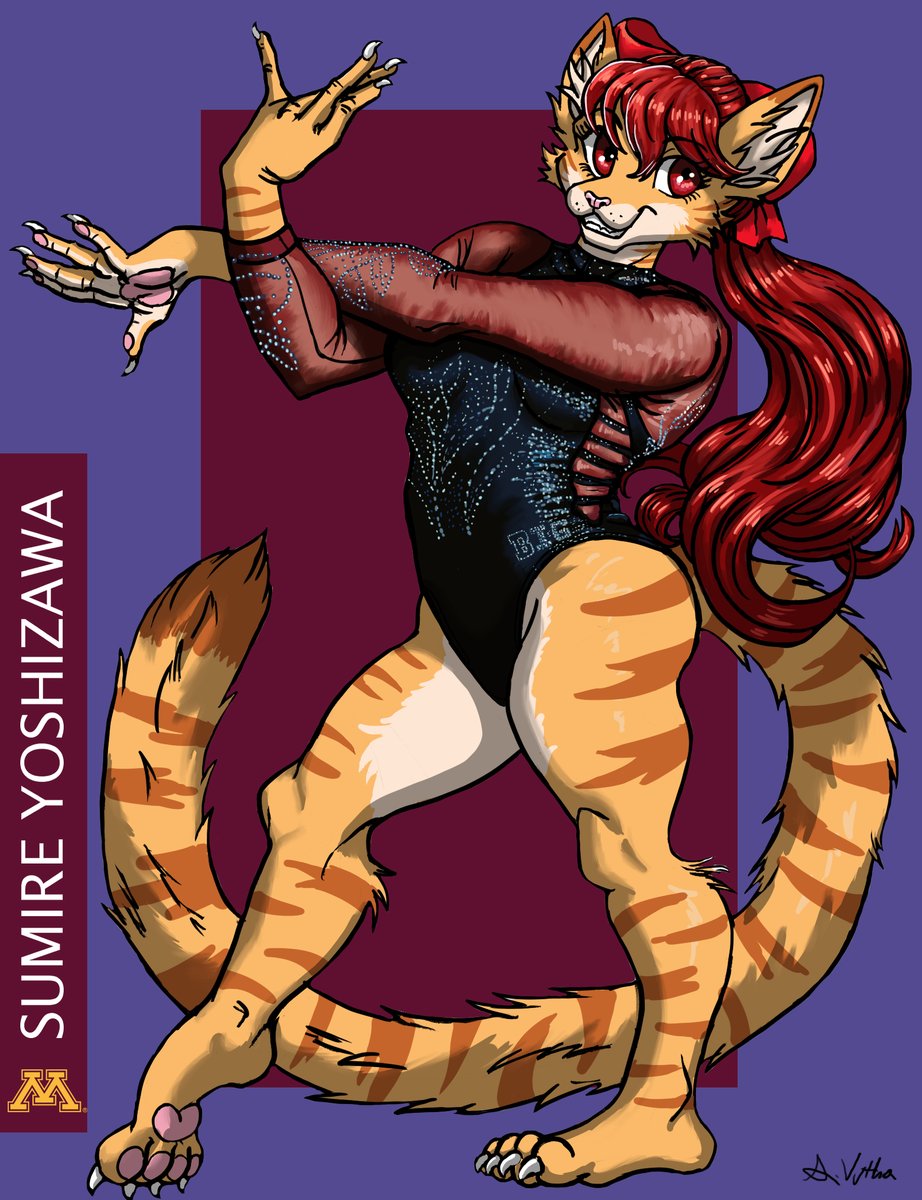 Here's a commission I did for <a href="/benji_mn66/">imperium wolf</a> featuring Sumire Yoshizawa from Persona 5 Royal in her catsona form as a gymnast competing for Minnesota!