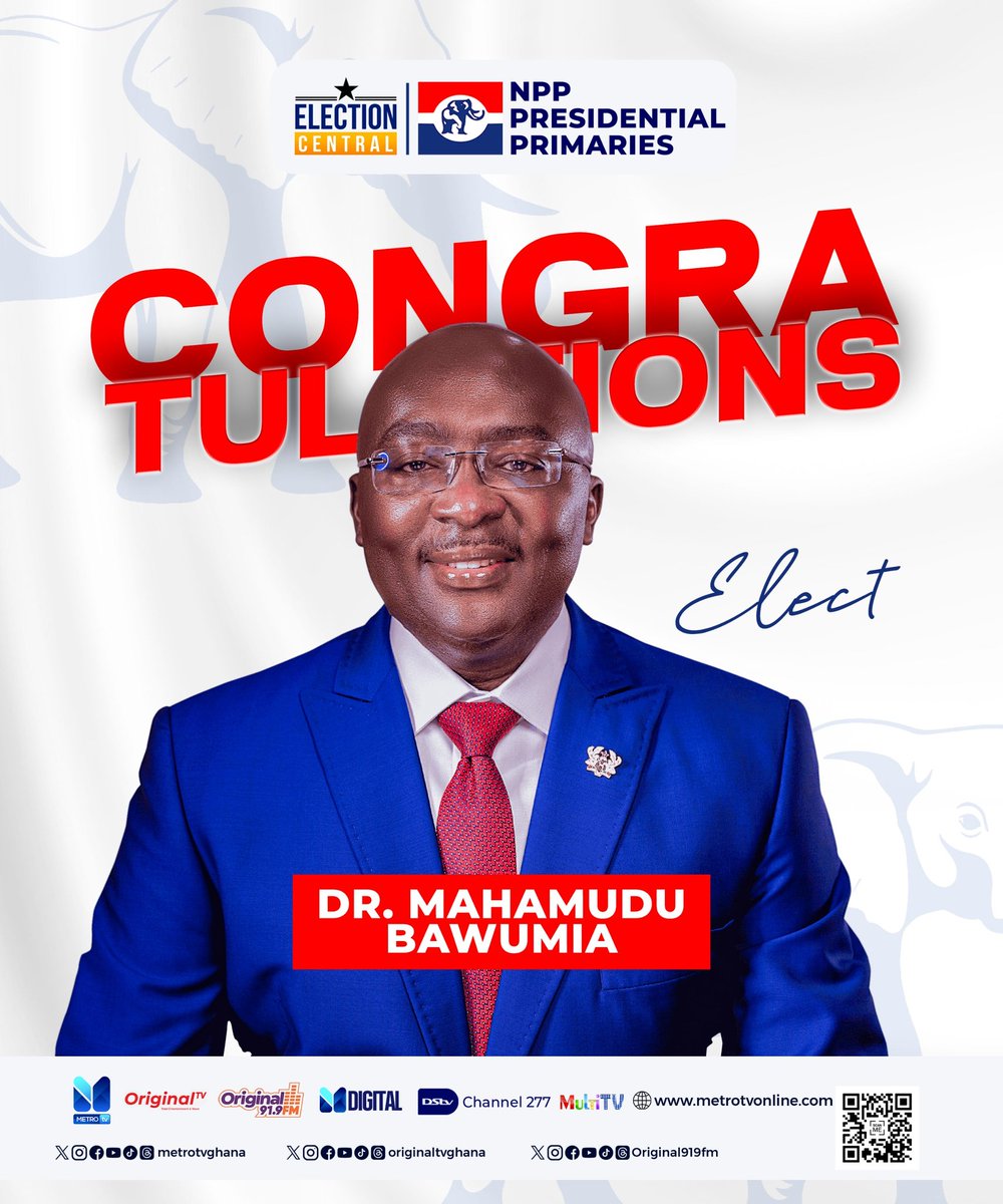 originaltvghana's tweet photo. Bawumia elected NPP flagbearer
#NPPPrimaries #OriginalTv #ElectionCentral https://t.co/1ZX56Radcb