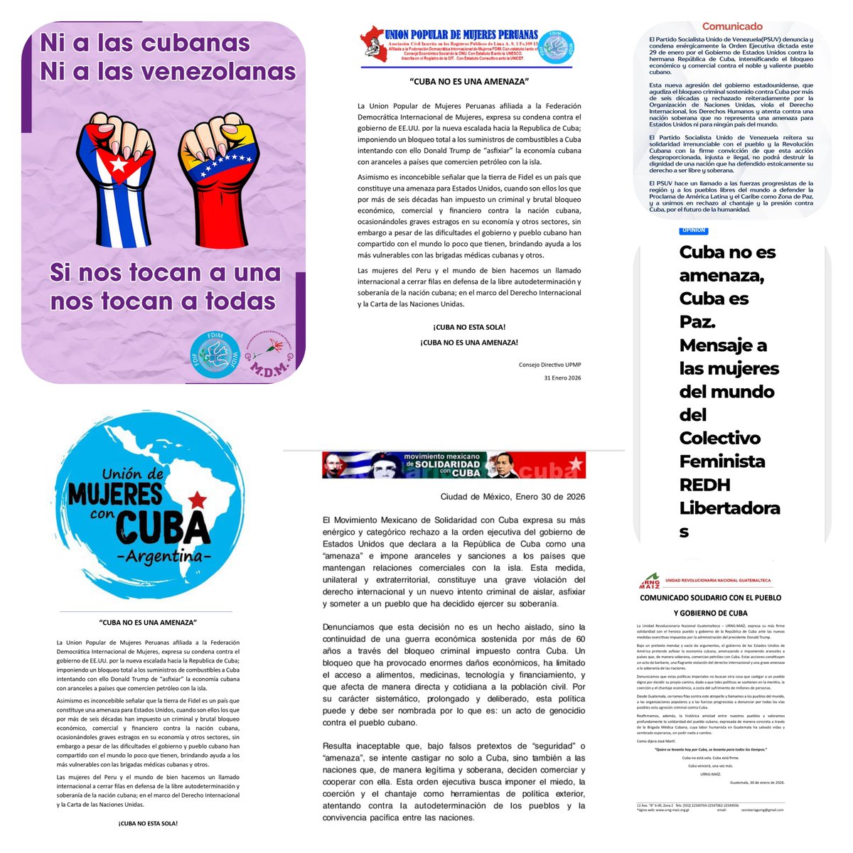 MaybelGlez's tweet photo. Organizaciones del 🌎afiliadas a la @fdim_  expresan solidaridad con Cuba y rechazan las nuevas medidas del gobierno d Donald Trump. Honramos la fuerza d
 las mujeres en las luchas d los pueblos.  #CubaNoEstáSola #FDIM  #MujeresEnRevolución
@lorenagpeam @TeresaBoue @BrunoRguezP https://t.co/m8P8yydJCD