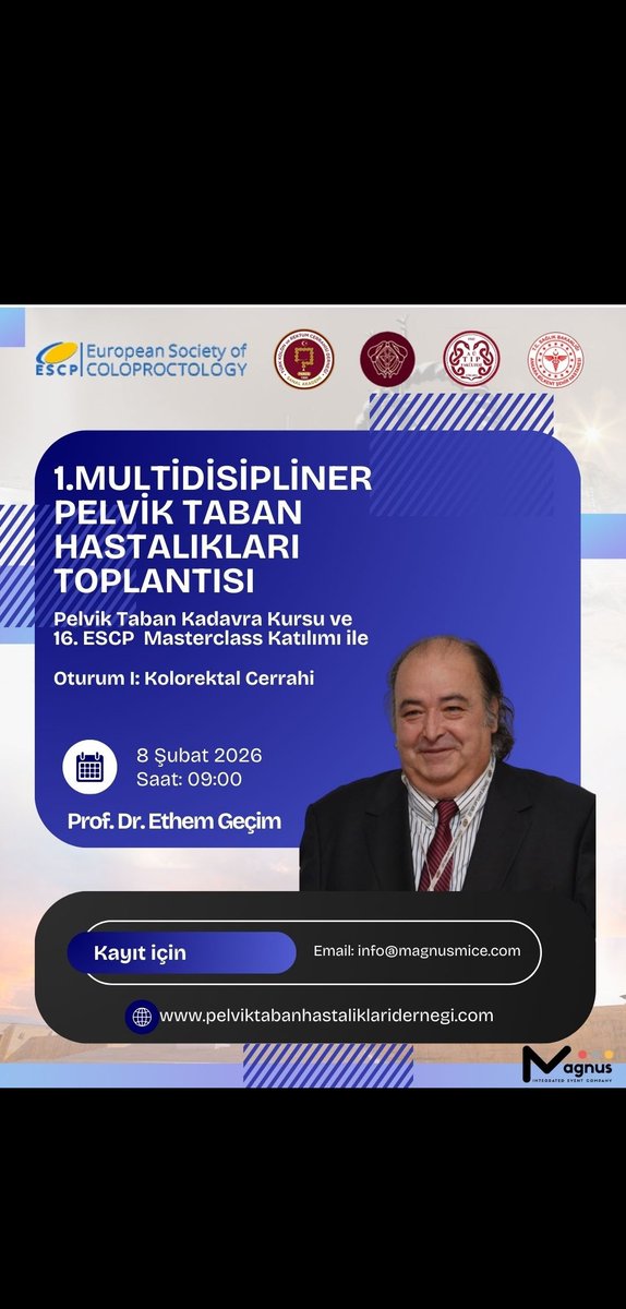 pthder's tweet photo. 🎓 Kolorektal cerrahlar pelvik tabana odaklanıyor!

📆 8 Şubat 2026 | 09:00
📍 1. Multidisipliner Pelvik Taban Hastalıkları Toplantısı
👨‍⚕️ Oturum Başkanı: Prof. Dr. Ethem Geçim
📚 Gerçek vakalar, çok yönlü çözümler

#PelvikTaban2026 #ESCP #KolorektalCerrahi #PelvikRehabilitasyon https://t.co/vm8UEanJ35
