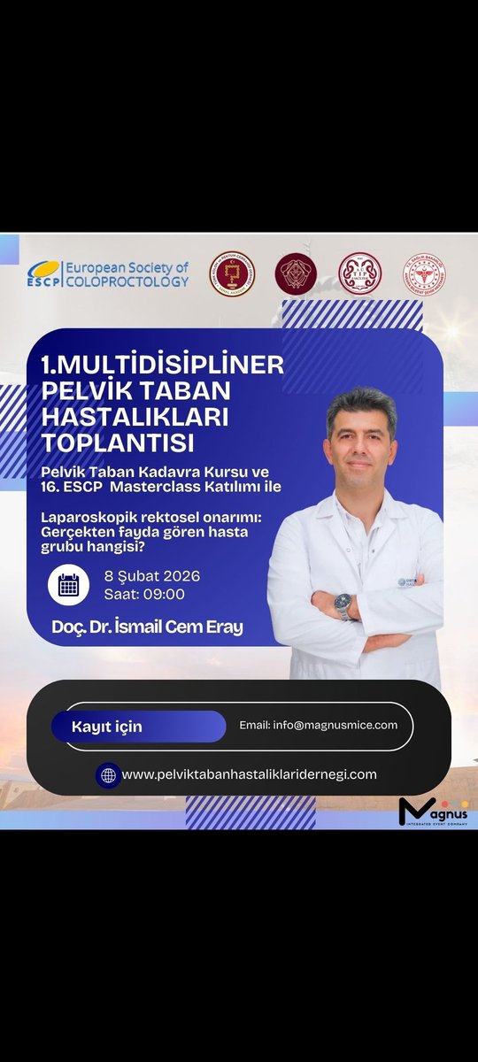 pthder's tweet photo. 🎓 Kolorektal cerrahlar pelvik tabana odaklanıyor!

📆 8 Şubat 2026 | 09:00
📍 1. Multidisipliner Pelvik Taban Hastalıkları Toplantısı
👨‍⚕️ Oturum Başkanı: Prof. Dr. Ethem Geçim
📚 Gerçek vakalar, çok yönlü çözümler

#PelvikTaban2026 #ESCP #KolorektalCerrahi #PelvikRehabilitasyon https://t.co/vm8UEanJ35