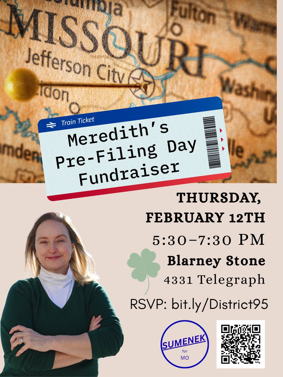 Sumenekformo's tweet photo. Join me Thursday, February 12th as I get ready to head to Jefferson City to officially file my candidacy for Missouri House District 95.

📅 Thursday, February 12  ⏰ 5:30–7:30 PM
📍Blarney Stone Pub 
☘️ 4331 Telegraph Rd, 63129 https://t.co/jFy7y0178U