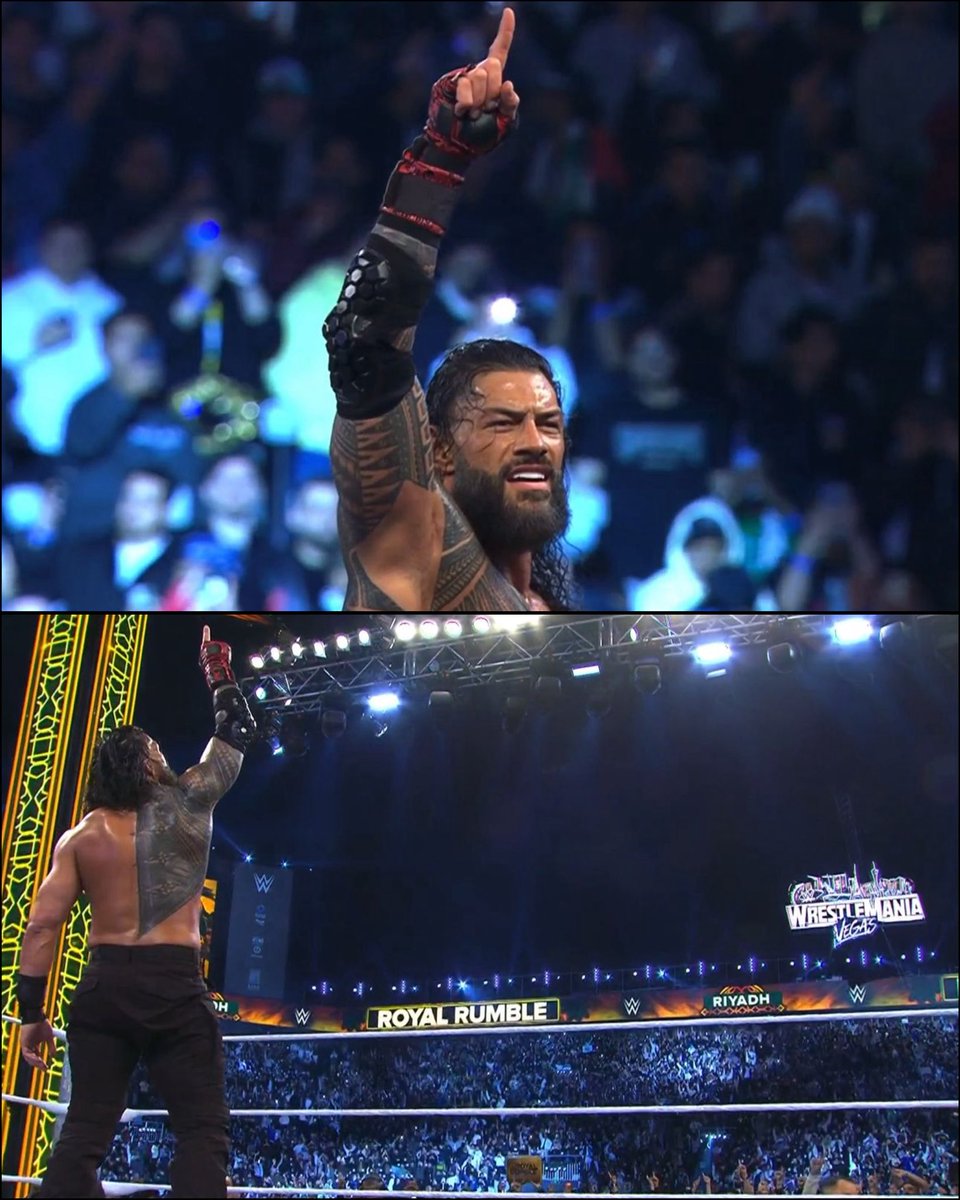 WWEIndia's tweet photo. .@WWERomanReigns is going to #WrestleMania! ☝️ 🔥 

#RoyalRumble https://t.co/dEY08F5YeE
