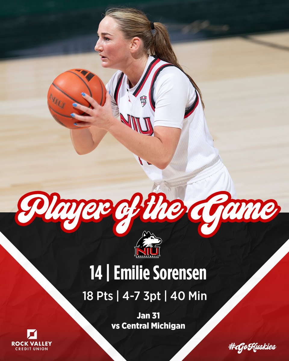 GoHuskiesWBB's tweet photo. Emilie Sorensen played all 40 minutes Saturday vs. CMU, leading the Huskies with 18 points. She was 7-for-10 from the field with four three-pointers and is today's Player of the Game https://t.co/aNCTNQGVtv