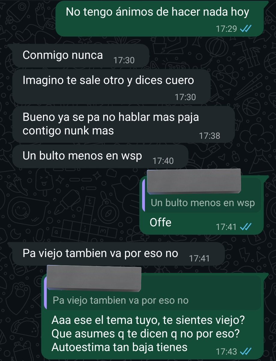 Cuando no tengo ganas de hacer algo no lo hago. Mande más de 45 buen cuerpo buena verga y con ese autoestima bajísima xq se siente viejo. Desperdicio de físico si no está acompañado de un buen autoestima y una mente estable
Y unos queriendo tener ese físico a esa edad y no pueden
