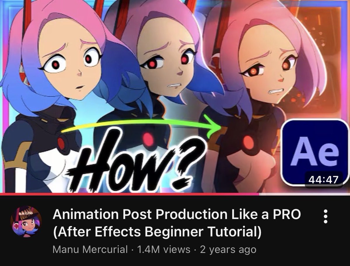 Hollowsoulz007's tweet photo. Does anyone have any great recommendations on how to use After Effects for 2d animations? I use this video from Manu’s tutorial ALOT but I want to get better at post production
(Either that or I gotta start hiring ppl lmao) https://t.co/YxwXFbzi8s