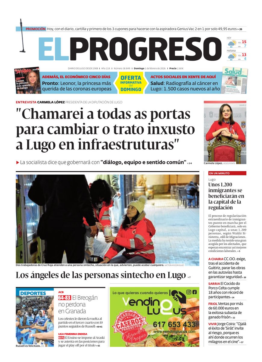 elprogreso_Lugo's tweet photo. #PortadaEP 🗞️ La edición impresa de El Progreso da comienzo al mes de febrero con la entrevista a Carmela López, presidenta de la Diputación de Lugo https://t.co/LsjpIxRv5I
