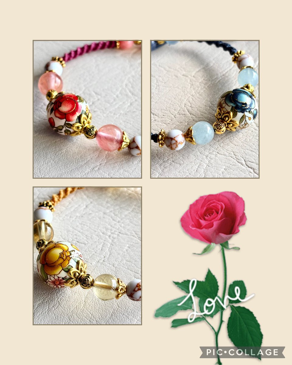 沢山ご覧頂きありがとうございます✨こちらの薔薇柄ビーズ、陶器みたい