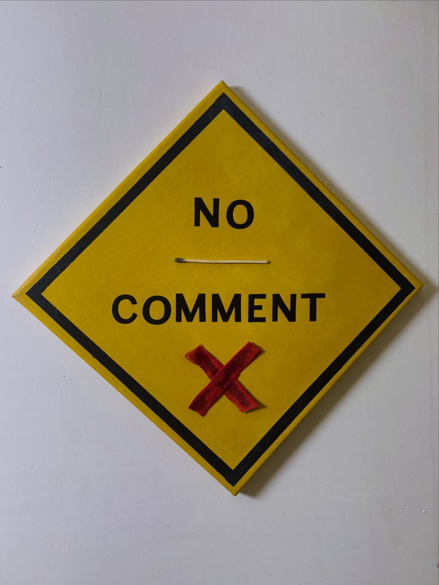 alexicologies's tweet photo. I always wondered how I would end the Cautionary ⚠️ Tales series, and here it is:

No Comment 
Alex Maeve Campbell
Mixed media, 2026

The era has ended! Now into the great unknown. https://t.co/QTPWA9o2az