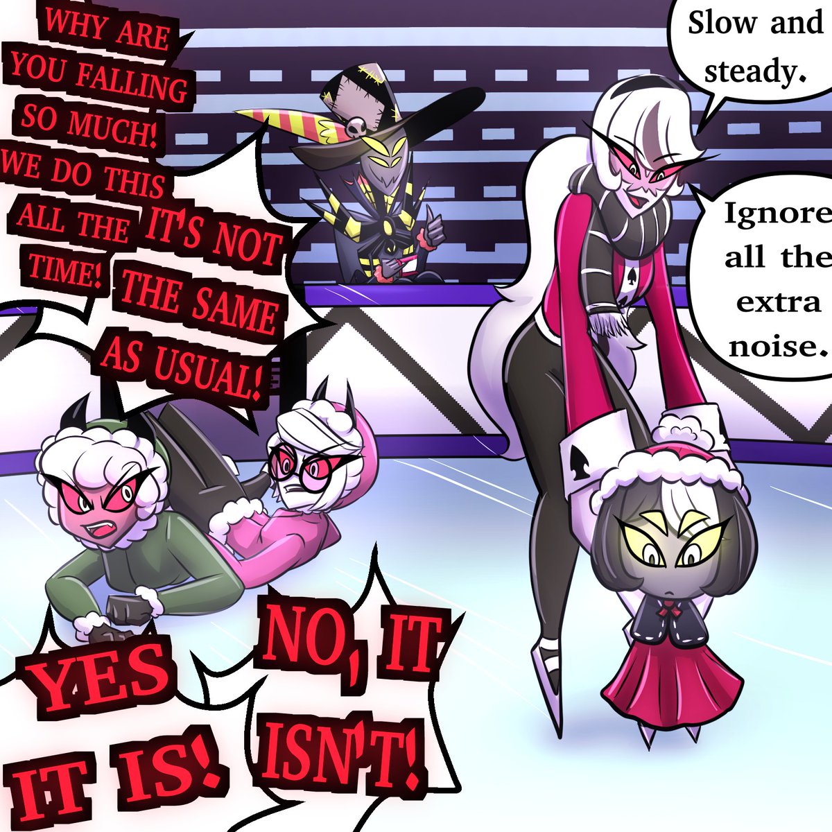 tanemaarts's tweet photo. @HVFankidWeek #zestmilla #carmillacarmine #zestial #HazbinHotel #hvfankidweek
Day 1: Ice skating
Little one is named Elizabeth Odile Carmine. https://t.co/VIuL8w7xct