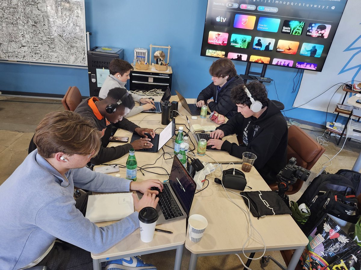 One of the awesome things about <a href="/AlphaSchoolATX/">Alpha</a> is the opportunity that freshman like Branson Pfiester get when they  lock in with some awesome founder/students from <a href="/uaustinorg/">University of Austin (UATX)</a>. Seen here are <a href="/ethanbrewster/">Ethan Brewster</a>, <a href="/zenquill_ai/">ZenQuill</a>, Jamison Dittmar, and Luis Carr with Branson at this